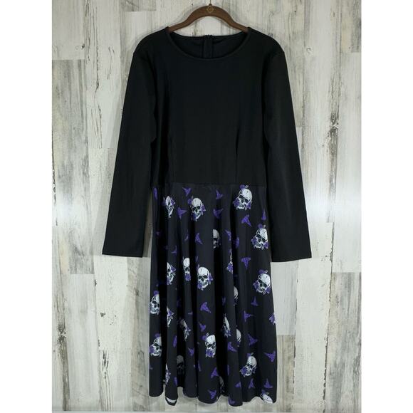 Halloween Dress Size Medium Witch Hat Skulls Fit & Flare Midi Stretchy - Picture 1 of 8